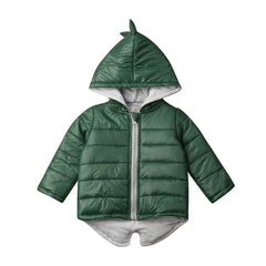 Baby Boys Girls Dinosaur Hooded Coat, Zipper up Winter Thick Outwear, Solid Color Padded Jacket