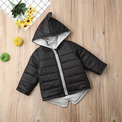 Baby Boys Girls Dinosaur Hooded Coat, Zipper up Winter Thick Outwear, Solid Color Padded Jacket