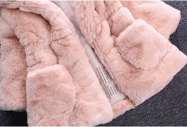 Girls Winter Warm Coats Ear Hooded Faux Fur Fleece Jacket