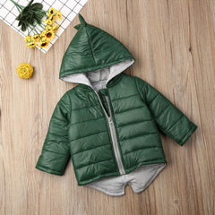 Baby Boys Girls Dinosaur Hooded Coat, Zipper up Winter Thick Outwear, Solid Color Padded Jacket