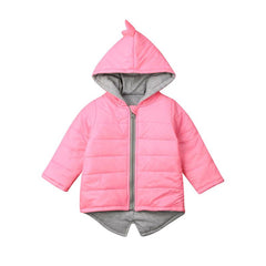 Baby Boys Girls Dinosaur Hooded Coat, Zipper up Winter Thick Outwear, Solid Color Padded Jacket