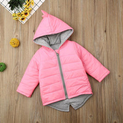 Baby Boys Girls Dinosaur Hooded Coat, Zipper up Winter Thick Outwear, Solid Color Padded Jacket