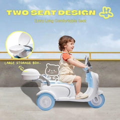 12V Two-Seater Kids Ride on Electric Motorcycle,Children'S Motorcycle，Player,Usb,Bluetooth, Light,Oversized Storage Box for Kids Aged 3-6.