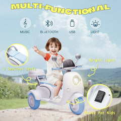 12V Two-Seater Kids Ride on Electric Motorcycle,Children'S Motorcycle，Player,Usb,Bluetooth, Light,Oversized Storage Box for Kids Aged 3-6.