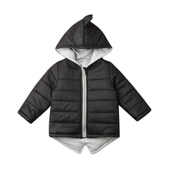 Baby Boys Girls Dinosaur Hooded Coat, Zipper up Winter Thick Outwear, Solid Color Padded Jacket