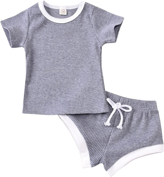 Newborn Baby Girl Boy Clothes Short Sleeve Solid Color T-Shirt Shorts Set 2Pcs