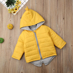 Baby Boys Girls Dinosaur Hooded Coat, Zipper up Winter Thick Outwear, Solid Color Padded Jacket